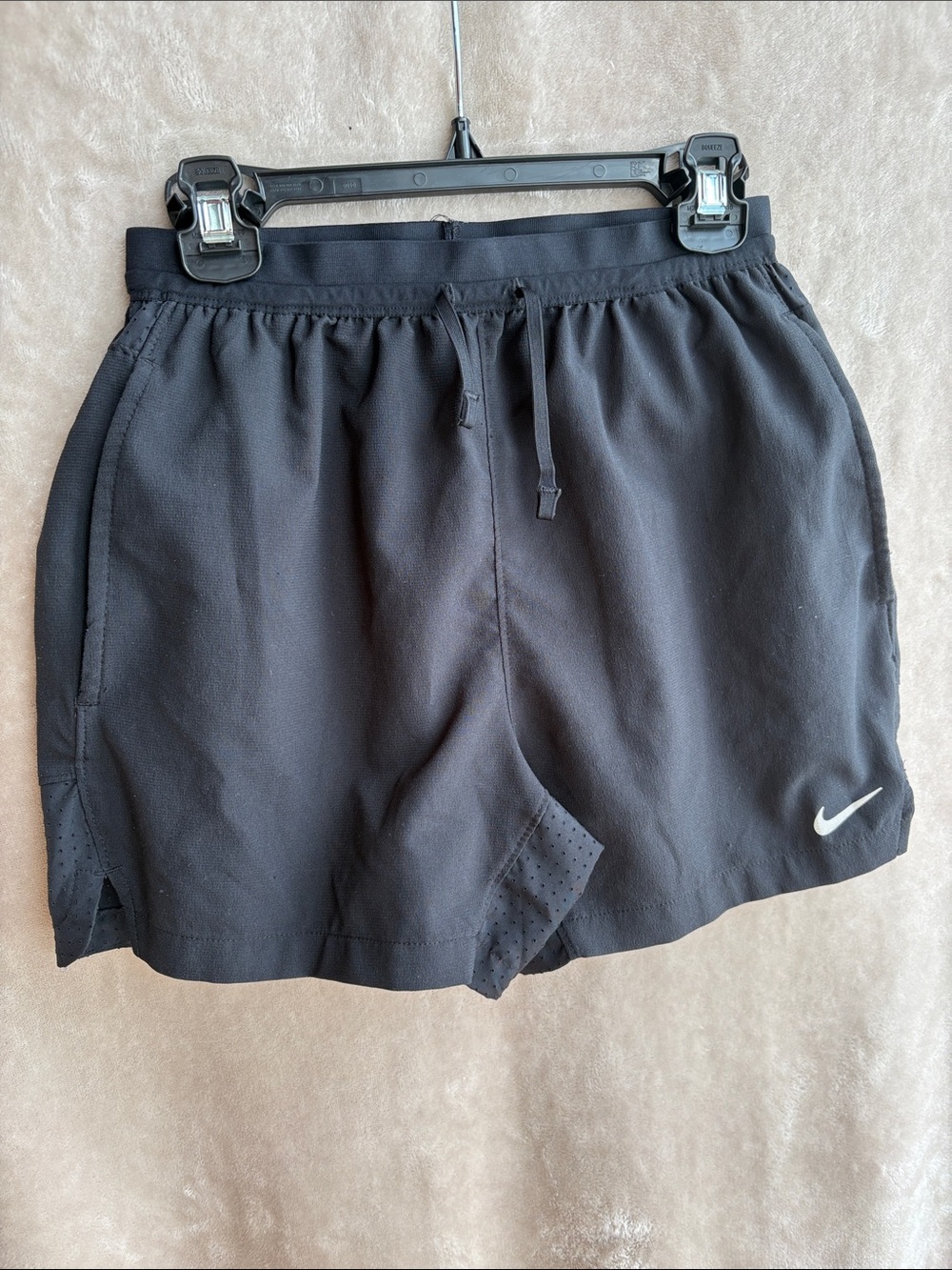 Nike Black Athletic Running Shorts with White Swoosh